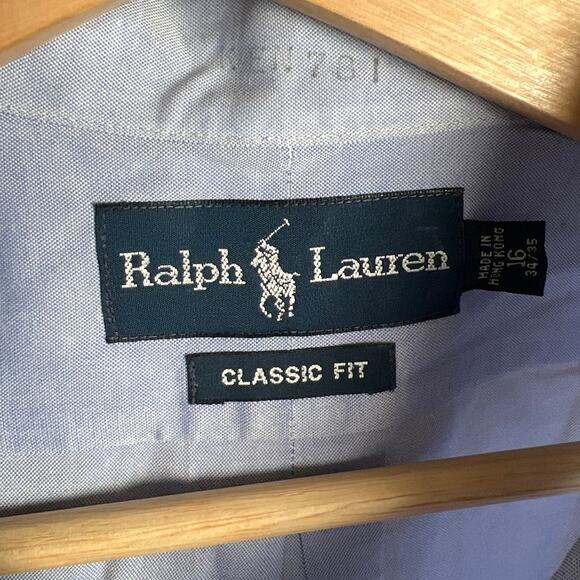Ralph Lauren Size 16 Button Down 100% Cotton Blue 34/35 - Picture 3 of 7